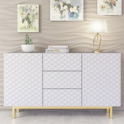 B&Q - Diamond Luxe Sideboard 140Cm Luxury White Cabinet With Push To Open StorageCreative Furniture
