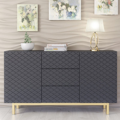 B&Q - Diamond Luxe Sideboard 140Cm Luxury Dark Grey Cabinet With Push To Open StorageCreative Furniture