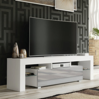 B&Q - Tv Unit 160Cm Modern White With High Gloss Grey DoorsCreative Furniture