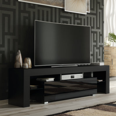 B&Q - Tv Unit 160Cm Modern Black With High Gloss DoorsCreative Furniture
