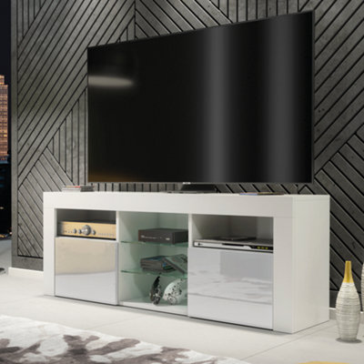 Tv Unit 145Cm Modern White With High Gloss Grey DoorsCreative Furniture from B&Q