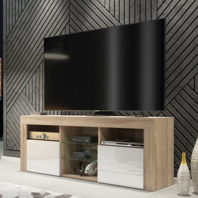 Tv Unit 145Cm Modern Oak With High Gloss White DoorsCreative Furniture from B&Q