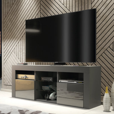 B&Q - Tv Unit 145Cm Modern Dark Grey With High Gloss DoorsCreative Furniture