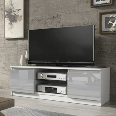 B&Q - Tv Unit 120Cm Modern White With High Gloss Grey DoorsCreative Furniture