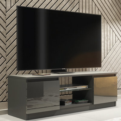 B&Q - Tv Unit 120Cm Modern Dark Grey With High Gloss DoorsCreative Furniture