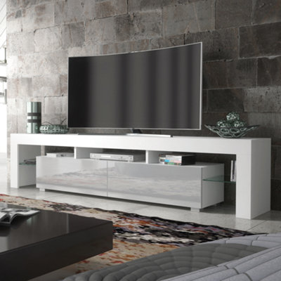 B&Q - Tv Unit 200Cm Modern White With High Gloss Grey DoorsCreative Furniture