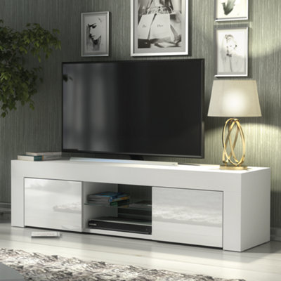 B&Q - Tv Unit 130Cm Modern White With High Gloss DoorsCreative Furniture