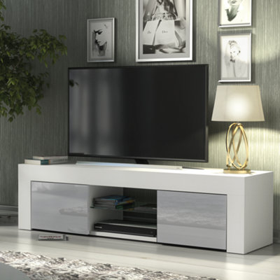 B&Q - Tv Unit 130Cm Modern White With High Gloss Grey DoorsCreative Furniture