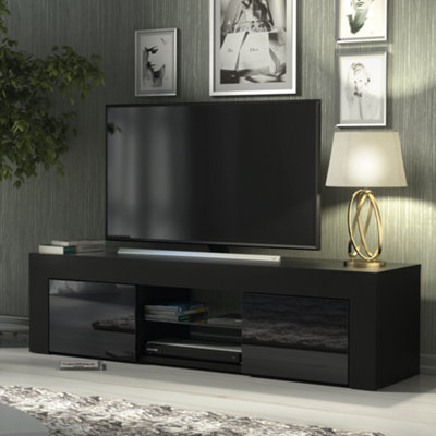 B&Q - Tv Unit 130Cm Modern Black With High Gloss DoorsCreative Furniture