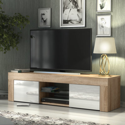 Tv Unit 130Cm Modern Oak With High Gloss White DoorsCreative Furniture from B&Q