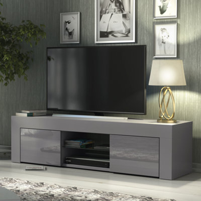 B&Q - Tv Unit 130Cm Modern Dark Grey With High Gloss DoorsCreative Furniture
