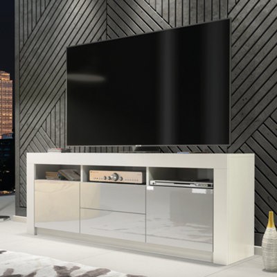 B&Q - Modern Tv Unit 160Cm White With High Gloss Grey DoorsCreative Furniture