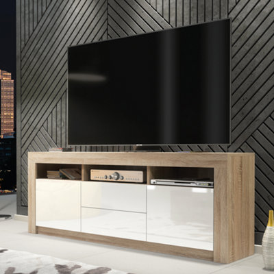 Modern Tv Unit 160Cm Oak With High Gloss White DoorsCreative Furniture from B&Q