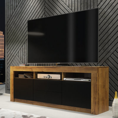 B&Q - Modern Tv Unit 160Cm Oak With Matt Black DoorsCreative Furniture