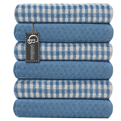 Casabella Pack Of 6 Cotton Kitchen Tea Towels, Soft Kitchen Tea Towels Set, Highly Absorbent Dish Towels Blue