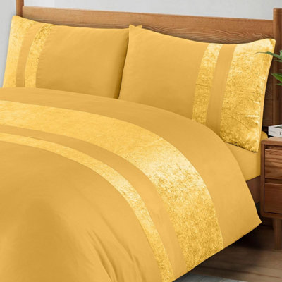 Casabella Silver/Grey/Pink Luxury Crushed Velvet Panel Band Duvet Cover Sets With Pillow Case King Duvet Cover Bedding Set Ochre 137Cm