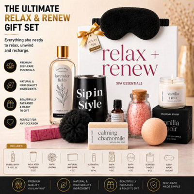Easter Luxury Spa Bath Gift Set Wine Tumbler Candle Silk Mask Bath Essentials Hamper from B&Q