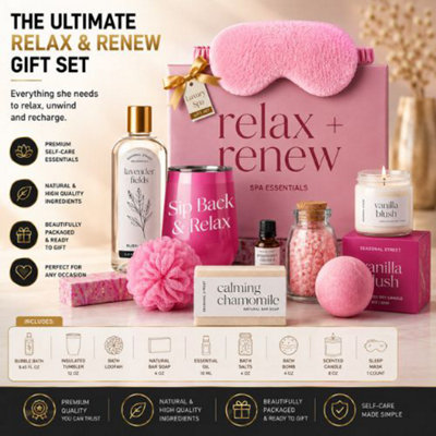Easter Luxury Spa Bath Gift Set Wine Tumbler Candle Silk Mask Bath Essentials Hamper from B&Q