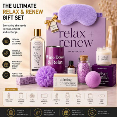 Easter Luxury Spa Bath Gift Set Wine Tumbler Candle Silk Mask Bath Essentials Hamper from B&Q