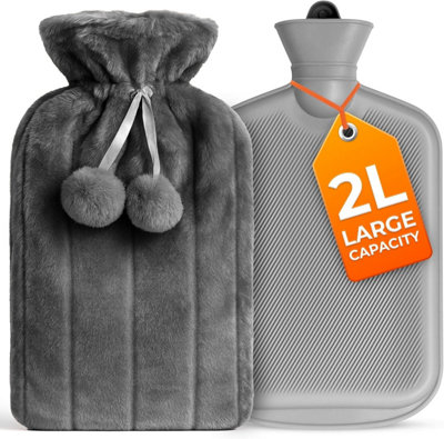 volila 2L Hot Water Bottle With Cover Heat Pad With Grey Faux Fur For Period Pain Relief Leak Resistant Bpa Free from B&Q