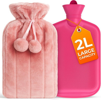 volila 2L Hot Water Bottle With Cover Heat Pad With Pink Faux Fur For Period Pain Relief Leak Resistant Bpa Free from B&Q