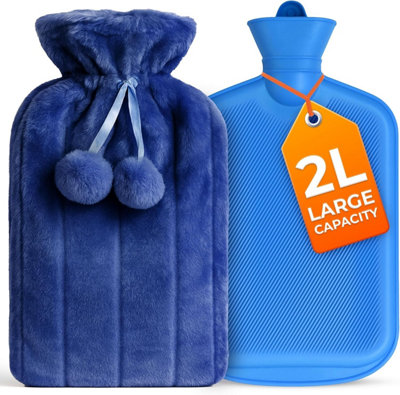 volila 2L Hot Water Bottle With Cover Heat Pad With Blue Faux Fur For Period Pain Relief Leak Resistant Bpa Free from B&Q