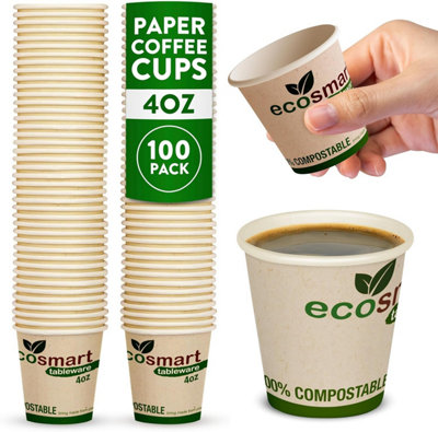 volila 100 Pack 4Oz Recyclable Paper Coffee Cups - Biodegradable Cups For Hot Drinks, Tea, Cappuccino, Office & Café Use