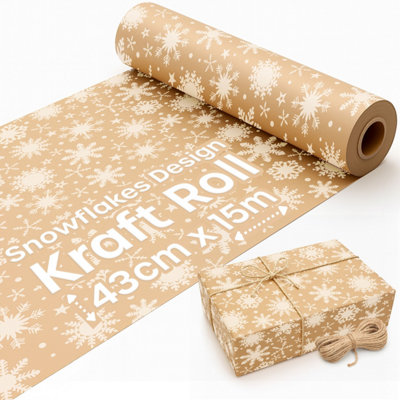 volila 15M Christmas Wrapping PaperKraft Paper Roll With SnowflakesEco FriendlyRecyclable With Twine Included For Christmas Gifts from B&Q
