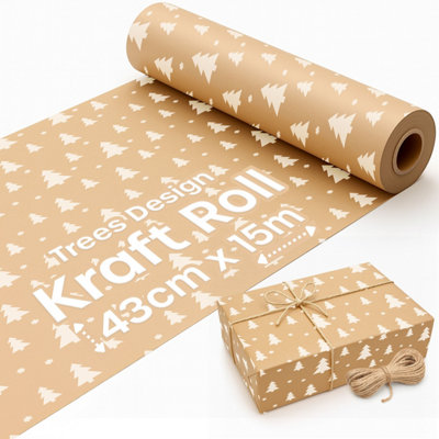 volila 15M Christmas Wrapping PaperKraft Paper Roll With Pine TreesEco FriendlyRecyclable With Twine Included For Christmas Gifts from B&Q