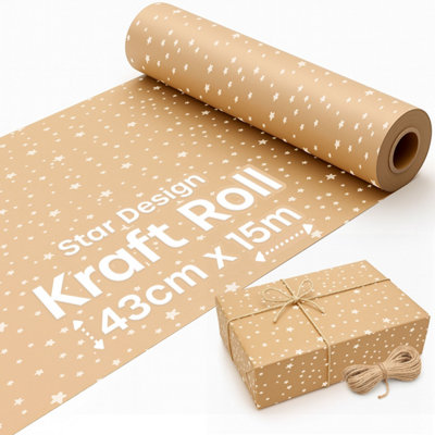 volila 15M Christmas Wrapping PaperKraft Paper Roll With StarEco FriendlyRecyclable With Twine Included For Christmas Gifts from B&Q