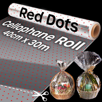 volila 40Cmx30M Red Dot Cellophane Wrap Roll Plastic Wrapping For PackingGift Hamper & Flowers Super Thin Durable from B&Q