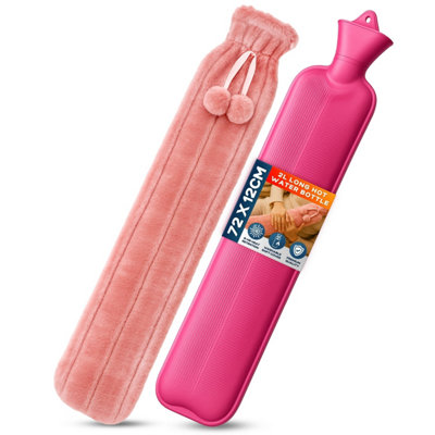 volila 2L Long Hot Water Bottle With Cover Heat Pad With Pink Faux Fur For Period Pain Relief Leak Resistant Bpa Free from B&Q
