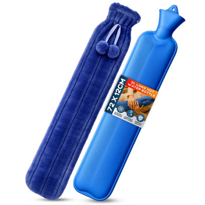 volila 2L Long Hot Water Bottle With Cover Heat Pad With Blue Faux Fur For Period Pain Relief Leak Resistant Bpa Free from B&Q