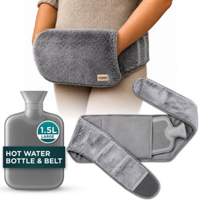 B&Q -  Grey 1.5L Hot Water Bottle Belt With Faux Fur & Adjustable Waist Wrap For Period Pain Relief Leak Resistant Bpa Free