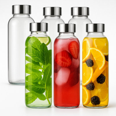 volila Glass Water BottlesReusable WaterJuice & Smoothie Bottles With Leakproof LidsLabels & Cleaning Brush from B&Q