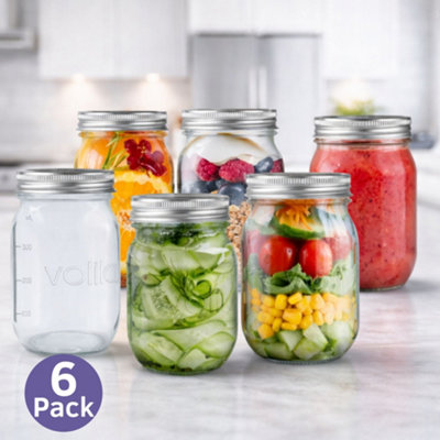volila 490Ml Glass Mason Jars With Lids6 Leakproof Airtight Storage Jars For CanningPicklingOvernight OatsAnd Salad from B&Q