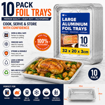ebake 10 Pack Foil Baking TrayReusable Aluminium Tray For BakingBbq & ServingFreezerMicrowave & Oven Safe from B&Q