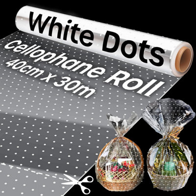 volila 40Cmx30M White Dot Cellophane Wrap Roll Plastic Wrapping For PackingGift Hamper & Flowers Super Thin Durable from B&Q