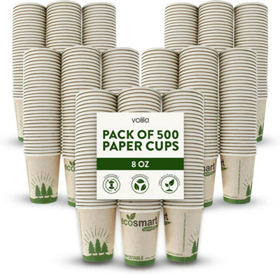 volila 8Oz Compostable Paper Coffee Cups 500 PackEco-FriendlyLeak-Proof Disposable Cups For Hot & Cold DrinksOffice & Café from B&Q