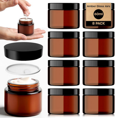volila 60Ml Amber Glass Jars With Lids8 Travel Cosmetic For CreamPowder & OintmentUv Protection With Spatula & Liner from B&Q