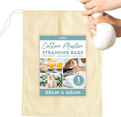 Volila Unisex Off-White Muslin Cloths Reusable Cotton Straining Bags With Drawstring In - Image 2