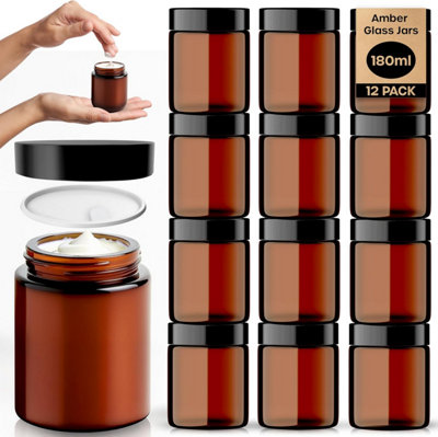 volila Amber Glass Jars 12 Pack180Ml Travel Cosmetic Containers With LidsUv Protection For Powder & Cream