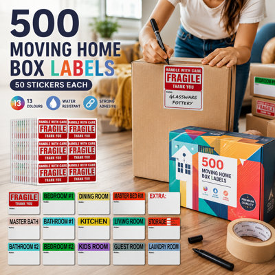 500 Moving Box Labels - Color-Coded Labels for Boxes - Fragile, Kitchen, Bedroom - Image 3