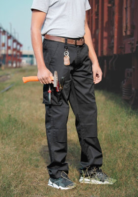 FNT Workwear Black Mens Cargo Combat Work Trouser Multi Pockets Work Pants With Semi Elasticated Waist Band Knee Pad Pockets W38 ' L31 from B&Q