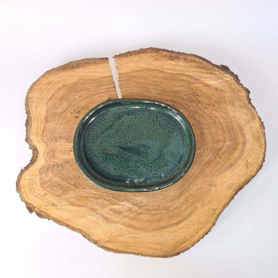 18Cm Glazed Drip TrayOvalDark Green from B&Q