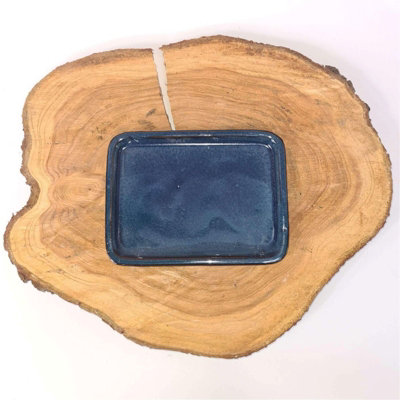 Yorkshire Bonsai 20Cm Glazed Drip Tray Rectangle Blue from B&Q