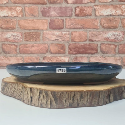  - Yorkshire Bonsai 25Cm Glazed Bonsai Pot Oval 25Cm X 18Cm X 4.5Cm Blue