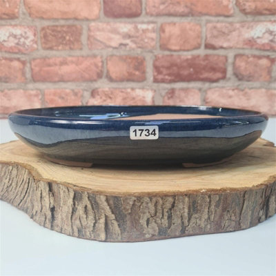  - Yorkshire Bonsai 31Cm Glazed Bonsai Pot Oval 31Cm X 22Cm X 4.5Cm Blue
