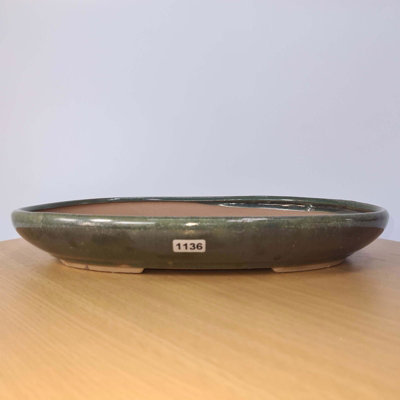  - Yorkshire Bonsai 31Cm Glazed Bonsai Pot Oval 31Cm X 22Cm X 4.5Cm Green