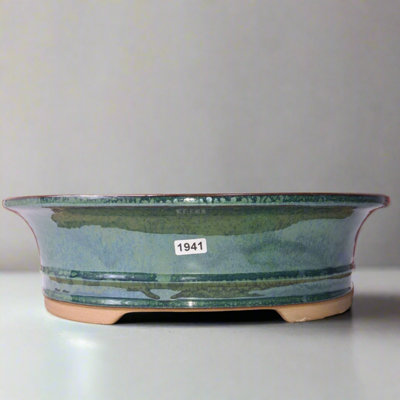 Yorkshire Bonsai 31Cm Glazed Bonsai Pot Oval 31Cm X 25Cm X 9Cm Green from B&Q